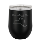 Laser etched black 12 oz vacuum insulated wine cup with 'New York Heart' design