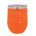 Laser etched orange 12 oz vacuum insulated wine cup with 'New York Heart' design