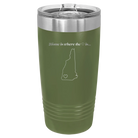 Laser etched olive green 20 oz vacuum insulated tumbler with 'New Hampshire Heart' design