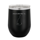 Laser etched black 12 oz vacuum insulated wine cup with 'New Hampshire Heart' design