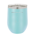 Laser etched light blue 12 oz vacuum insulated wine cup with 'New Hampshire Heart' design