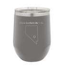 Laser etched dark gray 12 oz vacuum insulated wine cup with 'Nevada Heart' design