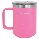 Laser etched pink 15 oz vacuum insulated coffee mug with 'New Mexico Heart' design