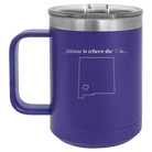 Laser etched purple 15 oz vacuum insulated coffee mug with 'New Mexico Heart' design