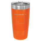 Laser etched orange 20 oz vacuum insulated tumbler with 'New Mexico Heart' design