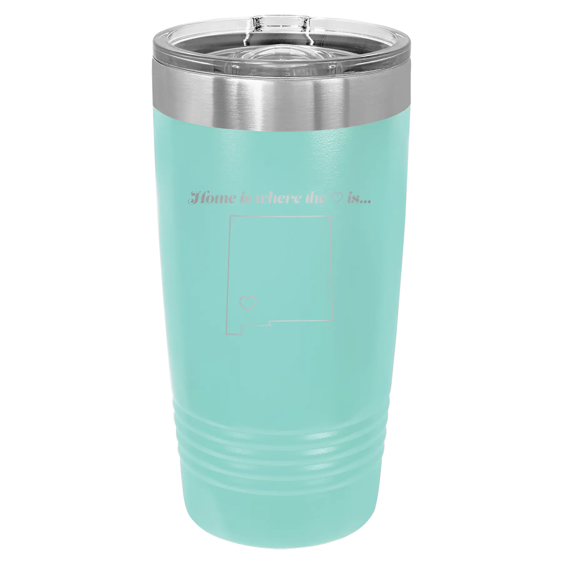 Laser etched teal 20 oz vacuum insulated tumbler with 'New Mexico Heart' design