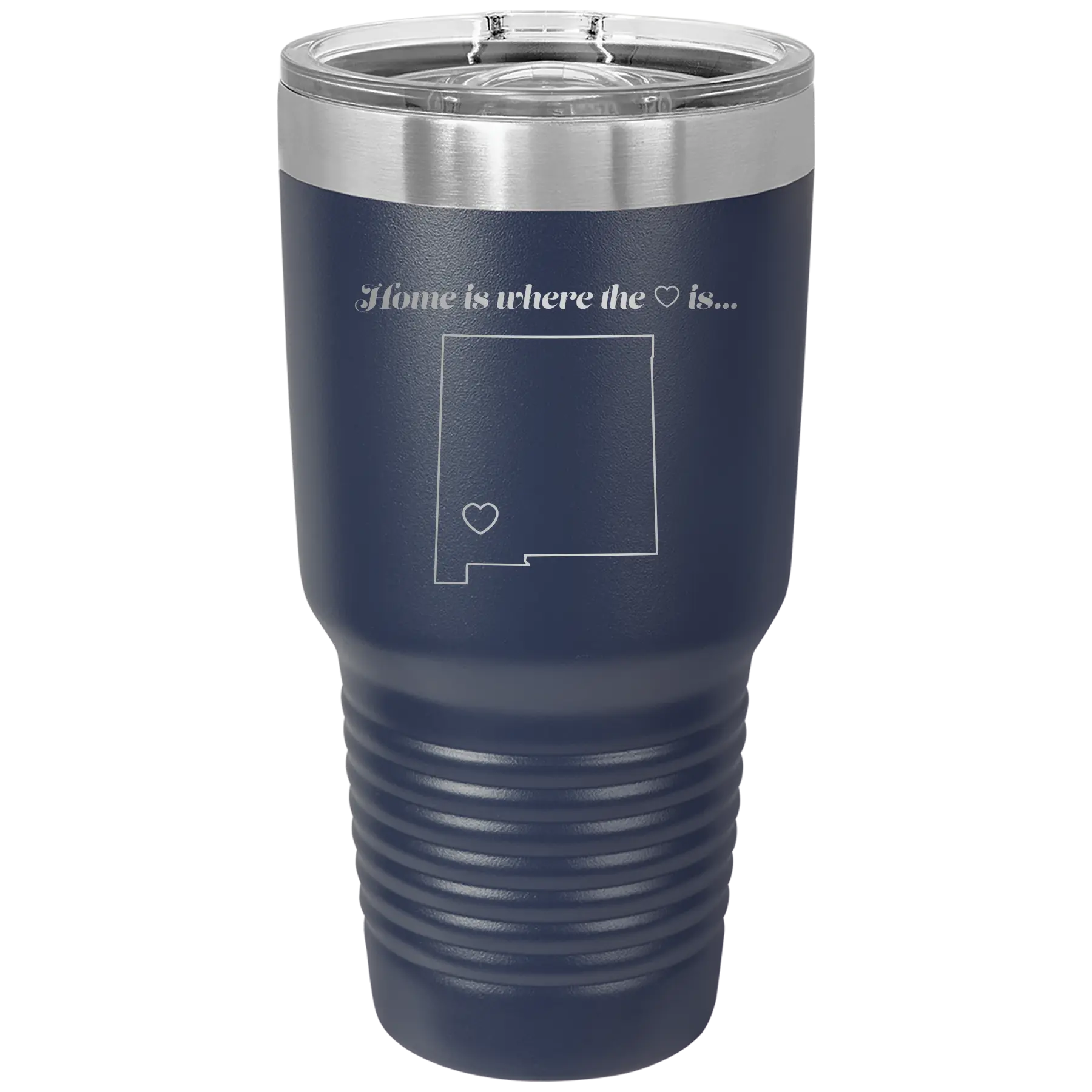 Laser etched navy 30 oz vacuum insulated tumbler with 'New Mexico Heart' design