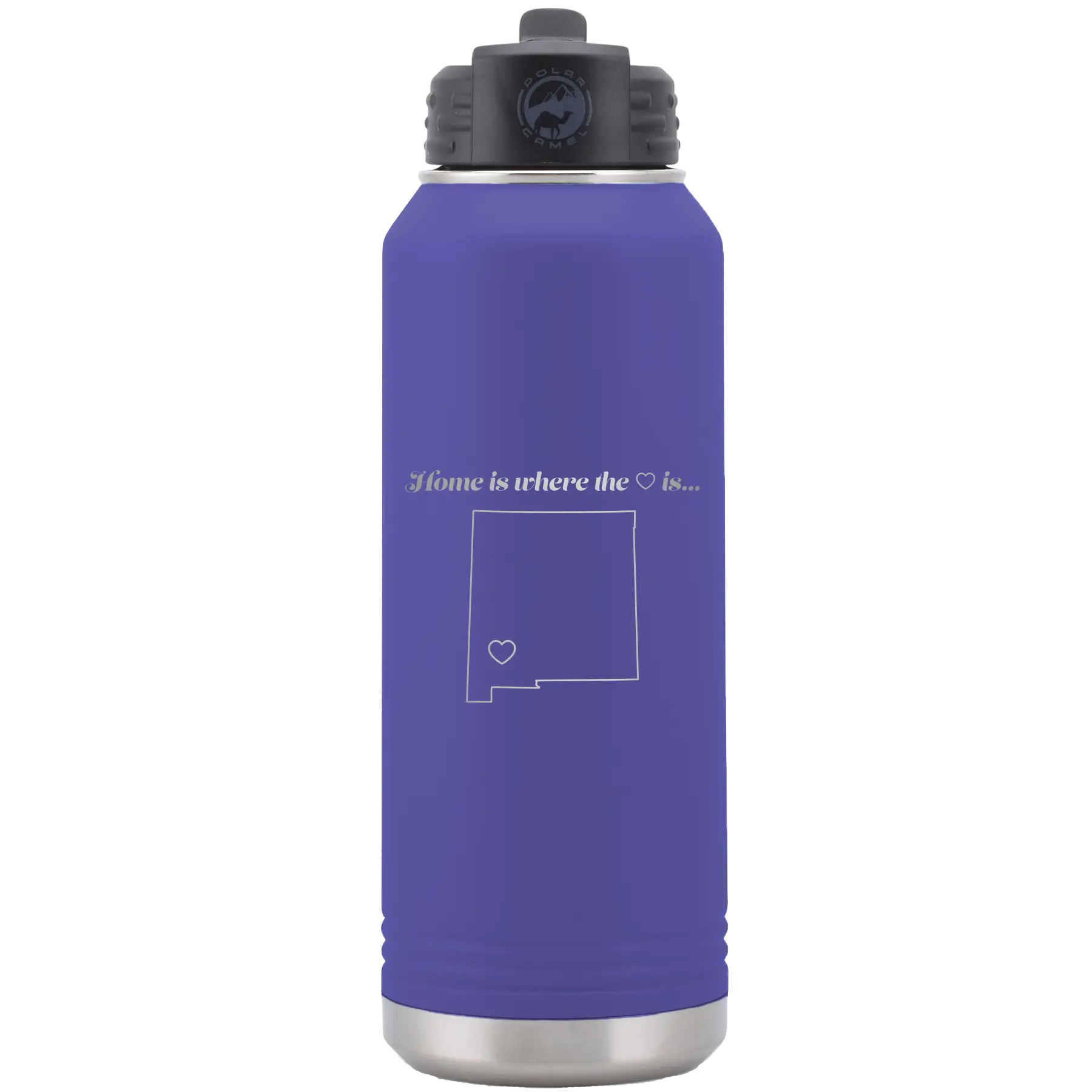 Laser etched purple 32 oz vacuum insulated water bottle with 'New Mexico Heart' design