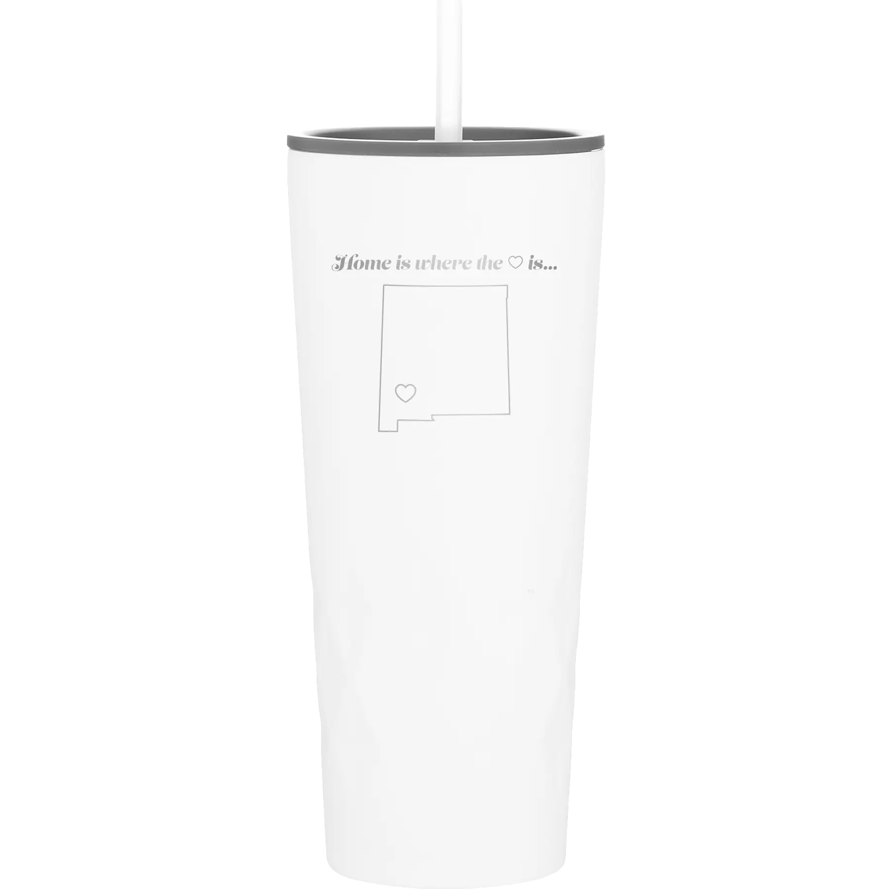 Laser etched white 20 oz vacuum insulated tumbler with 'New Mexico Heart' design