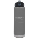 Laser etched dark gray 20 oz vacuum insulated water bottle with 'Nebraska Heart' design