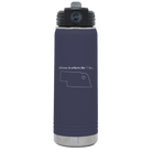 Laser etched navy 20 oz vacuum insulated water bottle with 'Nebraska Heart' design