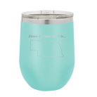 Laser etched teal 12 oz vacuum insulated wine cup with 'Nebraska Heart' design
