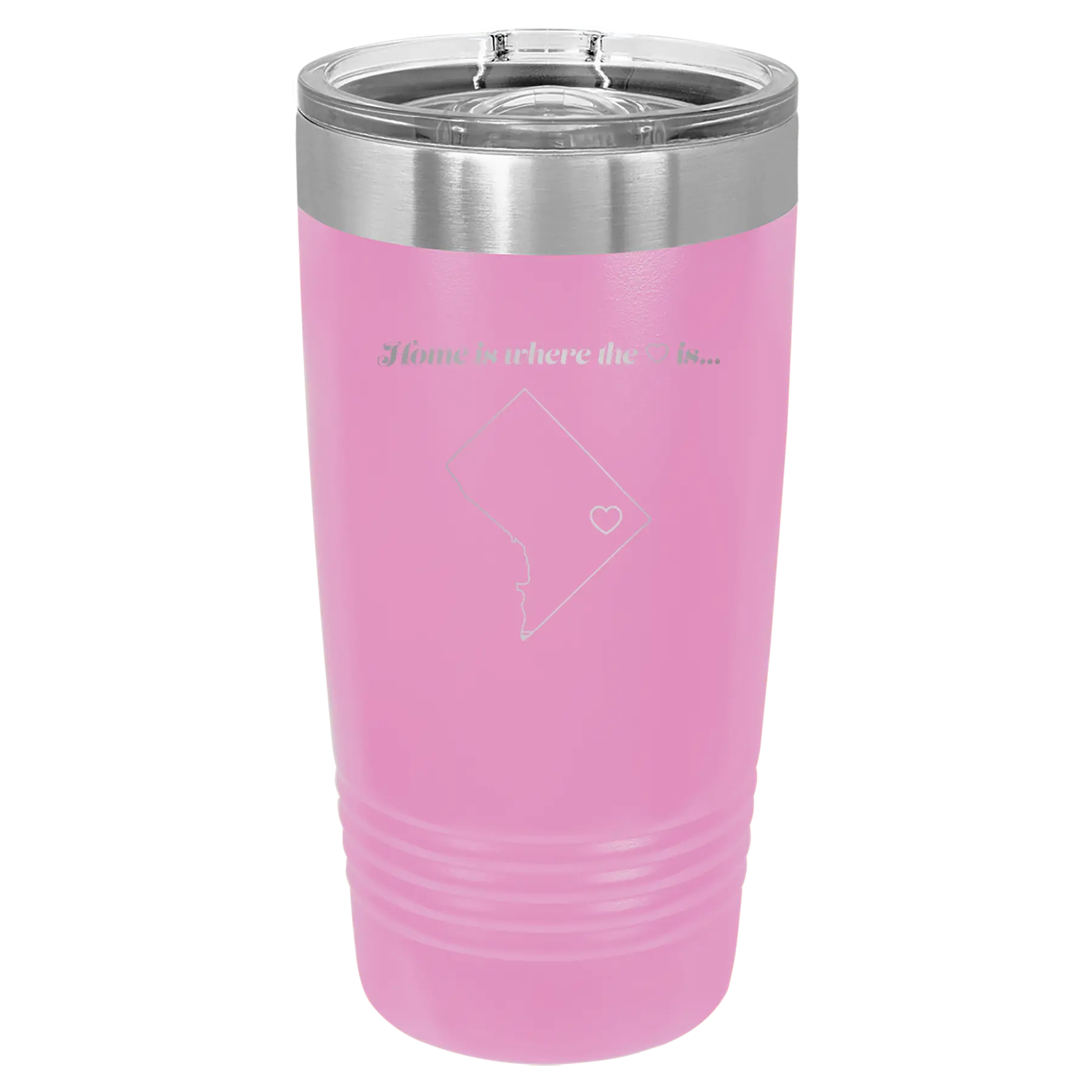 Laser etched light purple 20 oz vacuum insulated tumbler with 'Washington DC Heart' design
