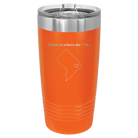 Laser etched orange 20 oz vacuum insulated tumbler with 'Washington DC Heart' design