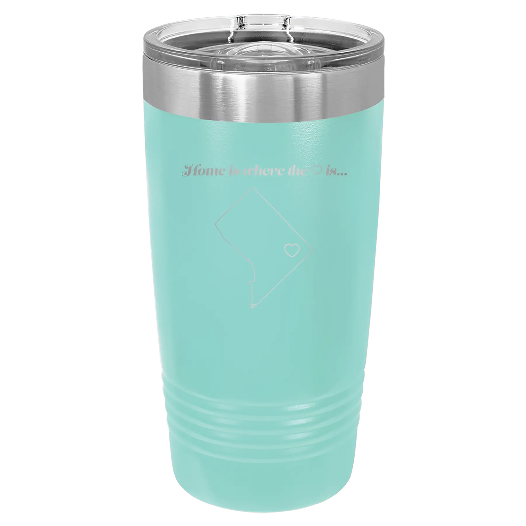 Laser etched teal 20 oz vacuum insulated tumbler with 'Washington DC Heart' design