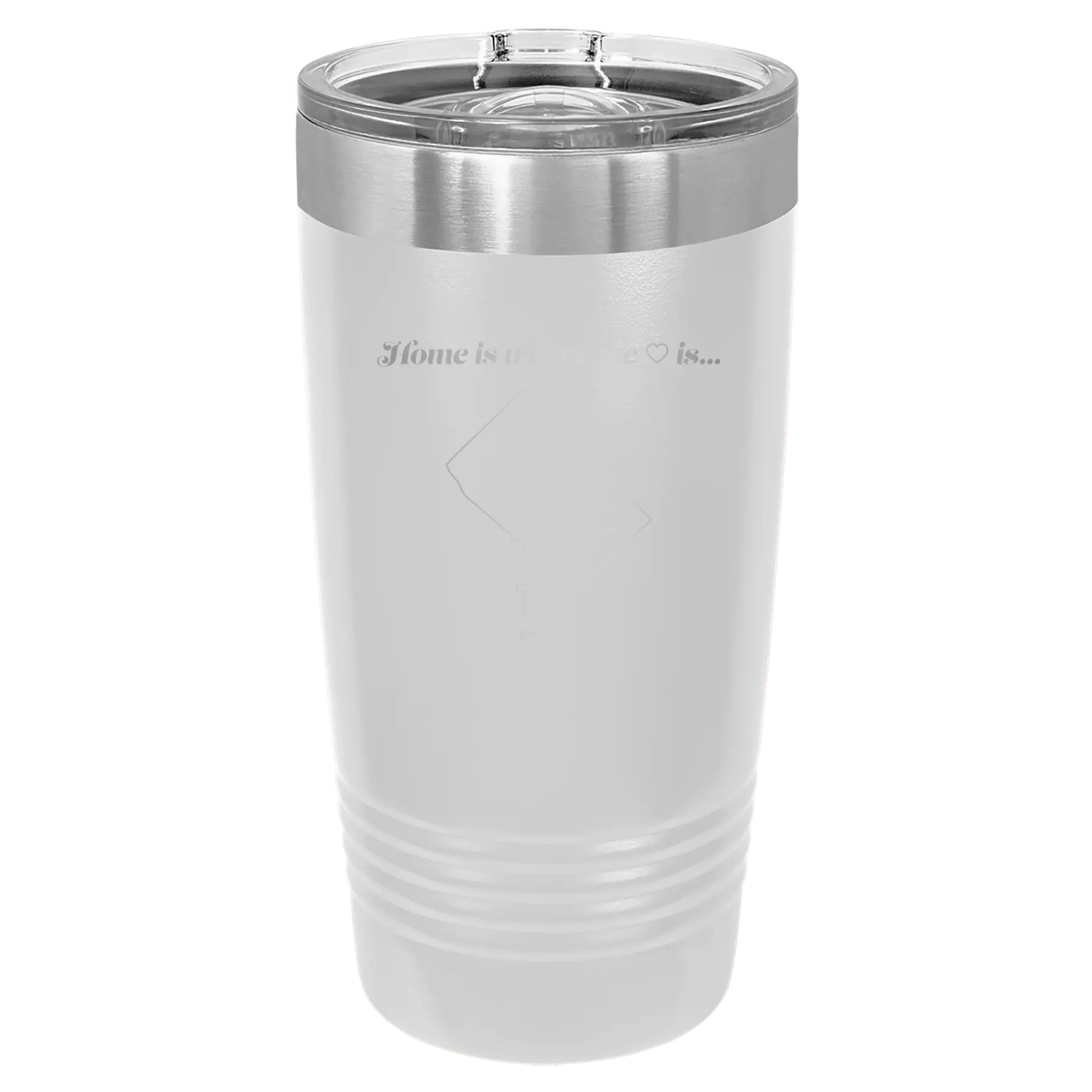 Laser etched white 20 oz vacuum insulated tumbler with 'Washington DC Heart' design