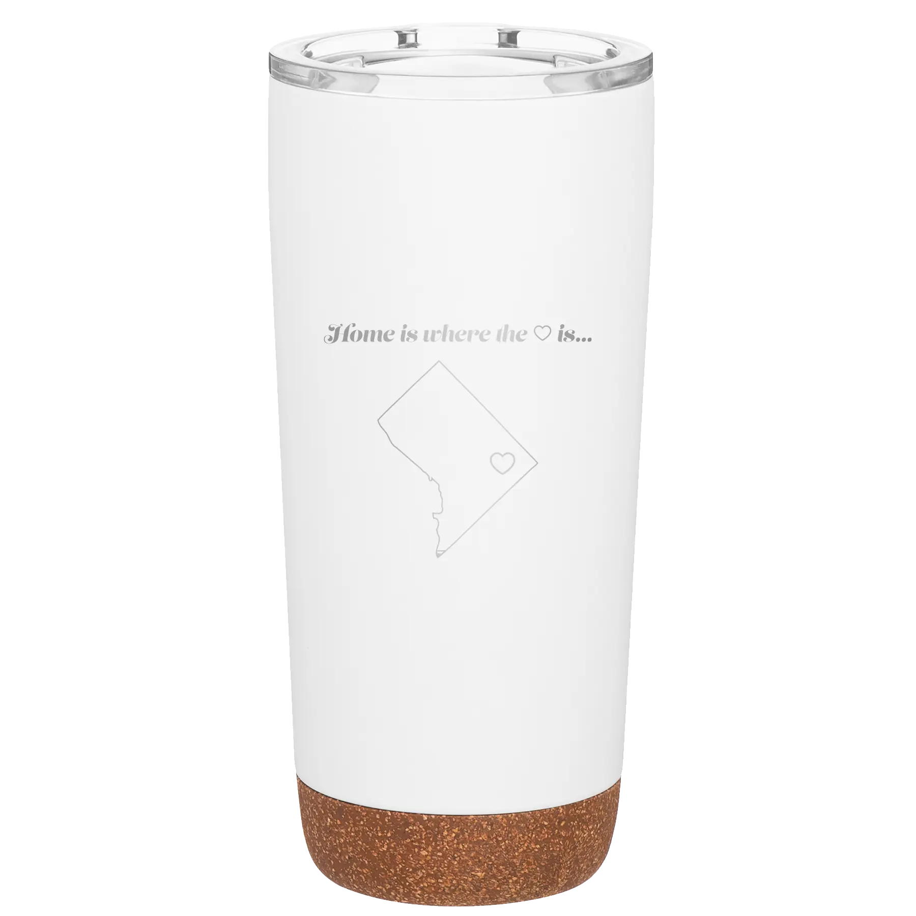 Laser etched white 20 oz vacuum insulated tumbler with 'Washington DC Heart' design