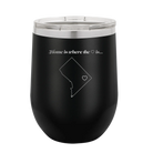 Laser etched black 12 oz vacuum insulated wine cup with 'Washington DC Heart' design