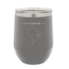 Laser etched dark gray 12 oz vacuum insulated wine cup with 'Washington DC Heart' design