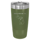 Laser etched olive green 20 oz vacuum insulated tumbler with 'Michigan Heart' design