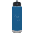 Laser etched royal blue 20 oz vacuum insulated water bottle with 'Michigan Heart' design