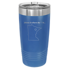 Laser etched royal blue 20 oz vacuum insulated tumbler with 'Minnesota Heart' design