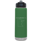 Laser etched green 20 oz vacuum insulated water bottle with 'Minnesota Heart' design