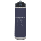 Laser etched navy 20 oz vacuum insulated water bottle with 'Minnesota Heart' design