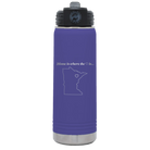 Laser etched purple 20 oz vacuum insulated water bottle with 'Minnesota Heart' design