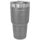 Laser etched dark gray 30 oz vacuum insulated tumbler with 'Minnesota Heart' design