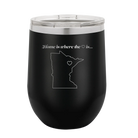 Laser etched black 12 oz vacuum insulated wine cup with 'Minnesota Heart' design