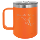 Laser etched orange 15 oz vacuum insulated coffee mug with 'Maryland Heart' design