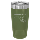 Laser etched olive green 20 oz vacuum insulated tumbler with 'Maryland Heart' design