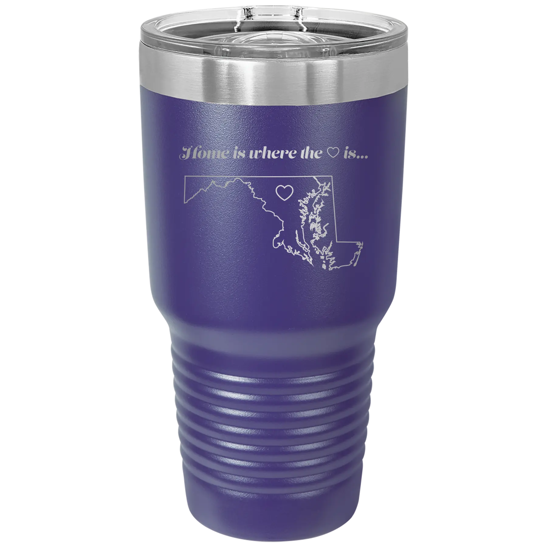Laser etched purple 30 oz vacuum insulated tumbler with 'Maryland Heart' design