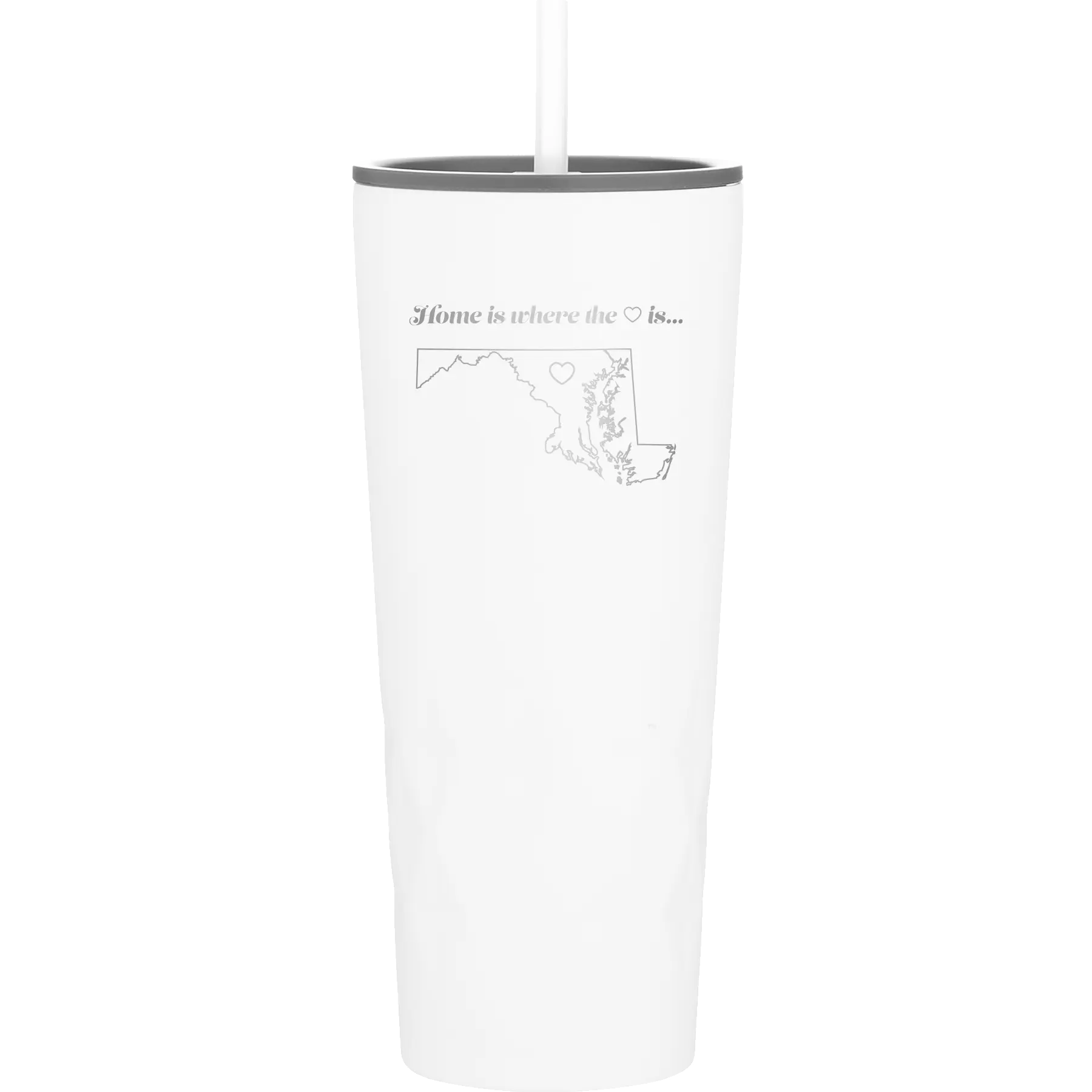 Laser etched white 20 oz vacuum insulated tumbler with 'Maryland Heart' design