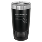 Laser etched black 20 oz vacuum insulated tumbler with 'Massachusetts Heart' design
