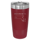 Laser etched maroon 20 oz vacuum insulated tumbler with 'Massachusetts Heart' design