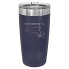 Laser etched navy 20 oz vacuum insulated tumbler with 'Massachusetts Heart' design