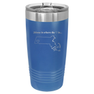 Laser etched royal blue 20 oz vacuum insulated tumbler with 'Massachusetts Heart' design