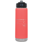 Laser etched coral 20 oz vacuum insulated water bottle with 'Massachusetts Heart' design