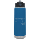 Laser etched royal blue 20 oz vacuum insulated water bottle with 'Massachusetts Heart' design