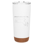 Laser etched white 20 oz vacuum insulated tumbler with 'Massachusetts Heart' design