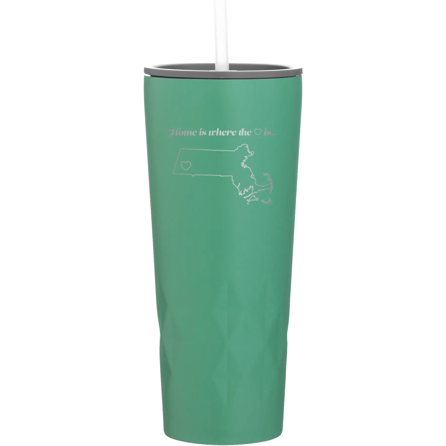 Laser etched forage 20 oz vacuum insulated tumbler with 'Massachusetts Heart' design