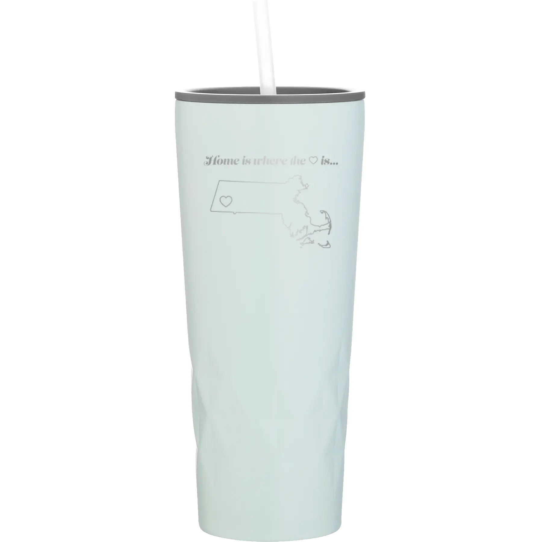 Laser etched meadow 20 oz vacuum insulated tumbler with 'Massachusetts Heart' design
