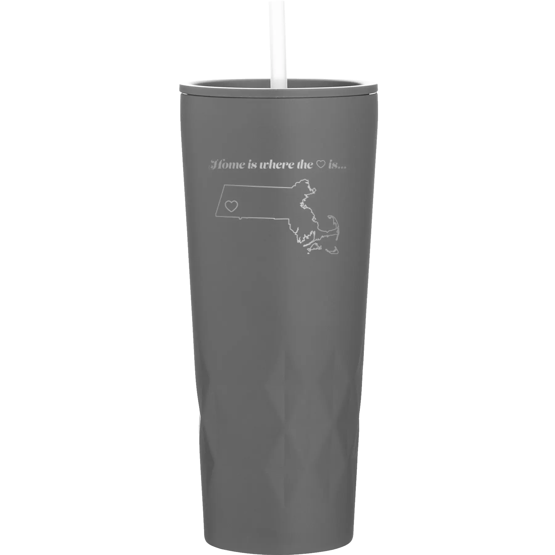 Laser etched slate 20 oz vacuum insulated tumbler with 'Massachusetts Heart' design