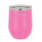Laser etched pink 12 oz vacuum insulated wine cup with 'Massachusetts Heart' design