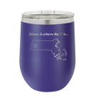 Laser etched purple 12 oz vacuum insulated wine cup with 'Massachusetts Heart' design