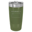 Laser etched olive green 20 oz vacuum insulated tumbler with 'Kansas Heart' design