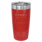 Laser etched red 20 oz vacuum insulated tumbler with 'Kansas Heart' design