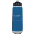 Laser etched royal blue 20 oz vacuum insulated water bottle with 'Kansas Heart' design